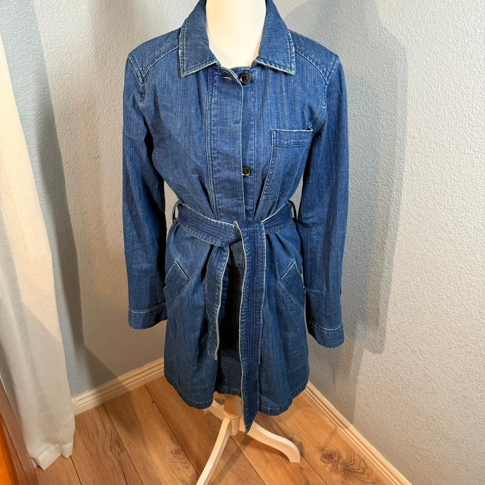 Banana Republic Denim Trench Coat Belted Blue Chambray Collared Size S